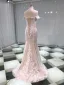 Luksus Champagne Brudekjoler 2019 Trompet / Havfrue Kjæreste Av Skulderen Korte Ermer Ryggløse Appliques Blonder Beading Perle Avtakbar Cathedral Train