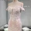 Luksus Champagne Brudekjoler 2019 Trompet / Havfrue Kjæreste Av Skulderen Korte Ermer Ryggløse Appliques Blonder Beading Perle Avtakbar Cathedral Train