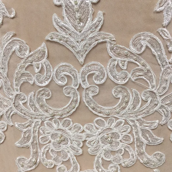 Luksus Champagne Brudekjoler 2019 Trompet / Havfrue Kjæreste Av Skulderen Korte Ermer Ryggløse Appliques Blonder Beading Perle Avtakbar Cathedral Train