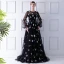 Romantique Noire Transparentes Robe De Soirée 2019 Princesse Encolure Dégagée Gonflée Manches Longues Appliques Paillettes Brodé Train De Balayage Volants Robe De Ceremonie