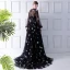 Romantique Noire Transparentes Robe De Soirée 2019 Princesse Encolure Dégagée Gonflée Manches Longues Appliques Paillettes Brodé Train De Balayage Volants Robe De Ceremonie