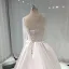 Illusion Ivory Satin Wedding Dresses 2019 A-Line / Princess Deep V-Neck Long Sleeve Backless Pearl Beading Chapel Train Ruffle