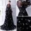 Romantique Noire Transparentes Robe De Soirée 2019 Princesse Encolure Dégagée Gonflée Manches Longues Appliques Paillettes Brodé Train De Balayage Volants Robe De Ceremonie