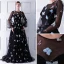 Romantique Noire Transparentes Robe De Soirée 2019 Princesse Encolure Dégagée Gonflée Manches Longues Appliques Paillettes Brodé Train De Balayage Volants Robe De Ceremonie