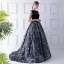Modern / Fashion Brown Prom Dresses 2019 Ball Gown Scoop Neck Sleeveless Printing Flower Satin Court Train Ruffle Formal Dresses