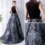 Modern / Fashion Brown Prom Dresses 2019 Ball Gown Scoop Neck Sleeveless Printing Flower Satin Court Train Ruffle Formal Dresses