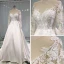 Élégant Ivoire Satin Transparentes Robe De Mariée 2019 Princesse Encolure Dégagée Percé Manches Longues Dos Nu Noeud Appliques En Dentelle Perlage Chapel Train Volants