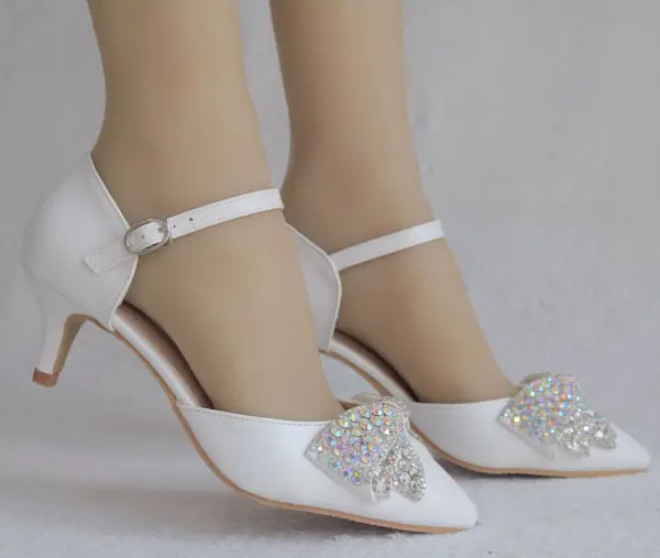 Lovely White Rhinestone Bow Wedding Shoes 2025 5 cm Stiletto Heels Pointed Toe Wedding High Heels
