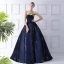 Starry Sky Navy Blue Prom Dresses 2024 Ball Gown Strapless Sleeveless Court Train Ruffle Backless Formal Dresses