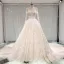 Meilleur Champagne Transparentes Robe De Mariée 2019 Princesse Encolure Dégagée Percé Manches Longues Dos Nu Appliques En Dentelle Perle Cathedral Train Volants