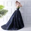 Starry Sky Navy Blue Prom Dresses 2024 Ball Gown Strapless Sleeveless Court Train Ruffle Backless Formal Dresses