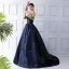 Starry Sky Navy Blue Prom Dresses 2024 Ball Gown Strapless Sleeveless Court Train Ruffle Backless Formal Dresses