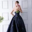 Starry Sky Navy Blue Prom Dresses 2024 Ball Gown Strapless Sleeveless Court Train Ruffle Backless Formal Dresses
