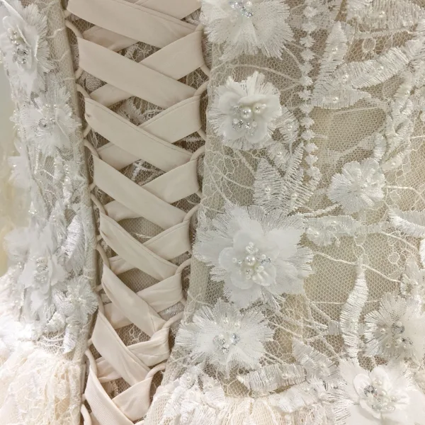 Meilleur Champagne Transparentes Robe De Mariée 2019 Princesse Encolure Dégagée Percé Manches Longues Dos Nu Appliques En Dentelle Perle Cathedral Train Volants