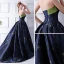Starry Sky Navy Blue Prom Dresses 2024 Ball Gown Strapless Sleeveless Court Train Ruffle Backless Formal Dresses