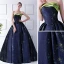 Starry Sky Navy Blue Prom Dresses 2024 Ball Gown Strapless Sleeveless Court Train Ruffle Backless Formal Dresses