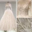 Meilleur Champagne Transparentes Robe De Mariée 2019 Princesse Encolure Dégagée Percé Manches Longues Dos Nu Appliques En Dentelle Perle Cathedral Train Volants