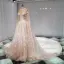 Classy Champagne See-through Wedding Dresses 2019 A-Line / Princess Scoop Neck Long Sleeve Appliques Lace Cathedral Train Ruffle