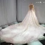 Classy Champagne See-through Wedding Dresses 2019 A-Line / Princess Scoop Neck Long Sleeve Appliques Lace Cathedral Train Ruffle