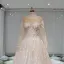 Classy Champagne See-through Wedding Dresses 2019 A-Line / Princess Scoop Neck Long Sleeve Appliques Lace Cathedral Train Ruffle