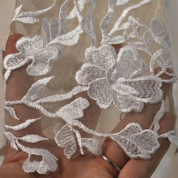 Classy Champagne See-through Wedding Dresses 2019 A-Line / Princess Scoop Neck Long Sleeve Appliques Lace Cathedral Train Ruffle