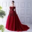 Elegant Burgundy Evening Dresses  2019 Ball Gown Off-The-Shoulder Short Sleeve Sequins Court Train Ruffle Backless Formal Dresses