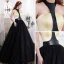 Amazing / Unique Black Gold Prom Dresses 2017 Ball Gown Halter Sleeveless Floor-Length / Long Backless Formal Dresses
