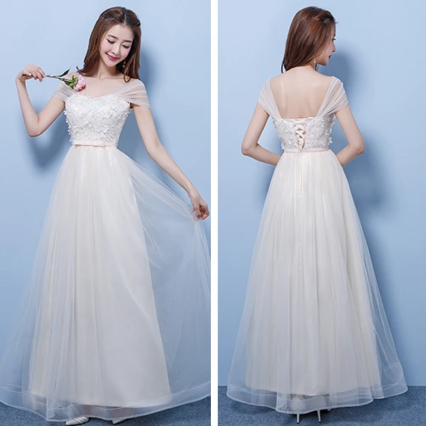 Affordable Champagne Pierced Bridesmaid Dresses 2018 A-Line / Princess Appliques Flower Bow Sash Floor-Length / Long Ruffle Backless Wedding Party Dresses