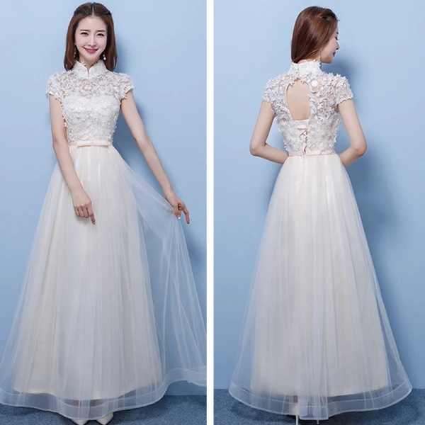 Affordable Champagne Pierced Bridesmaid Dresses 2018 A-Line / Princess Appliques Flower Bow Sash Floor-Length / Long Ruffle Backless Wedding Party Dresses