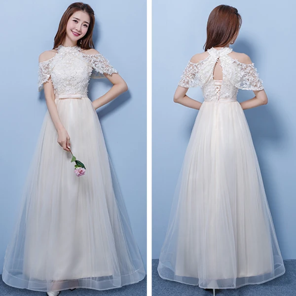 Affordable Champagne Pierced Bridesmaid Dresses 2018 A-Line / Princess Appliques Flower Bow Sash Floor-Length / Long Ruffle Backless Wedding Party Dresses