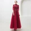 Vintage / Originale Bordeaux Transparentes Robe De Bal 2019 Princesse Col Haut Manches de cloche Appliques En Dentelle Perlage Longue Volants Dos Nu Robe De Ceremonie