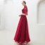 Vintage / Originale Bordeaux Transparentes Robe De Bal 2019 Princesse Col Haut Manches de cloche Appliques En Dentelle Perlage Longue Volants Dos Nu Robe De Ceremonie