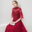 Vintage / Originale Bordeaux Transparentes Robe De Bal 2019 Princesse Col Haut Manches de cloche Appliques En Dentelle Perlage Longue Volants Dos Nu Robe De Ceremonie