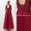 Vintage / Originale Bordeaux Transparentes Robe De Bal 2019 Princesse Col Haut Manches de cloche Appliques En Dentelle Perlage Longue Volants Dos Nu Robe De Ceremonie