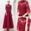 Vintage / Originale Bordeaux Transparentes Robe De Bal 2019 Princesse Col Haut Manches de cloche Appliques En Dentelle Perlage Longue Volants Dos Nu Robe De Ceremonie