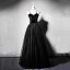 Modest / Simple Black Suede Prom Dresses 2019 A-Line / Princess Spaghetti Straps Sleeveless Floor-Length / Long Ruffle Backless Formal Dresses