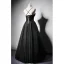 Modest / Simple Black Suede Prom Dresses 2019 A-Line / Princess Spaghetti Straps Sleeveless Floor-Length / Long Ruffle Backless Formal Dresses