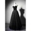 Modest / Simple Black Suede Prom Dresses 2019 A-Line / Princess Spaghetti Straps Sleeveless Floor-Length / Long Ruffle Backless Formal Dresses