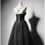 Modest / Simple Black Suede Prom Dresses 2019 A-Line / Princess Spaghetti Straps Sleeveless Floor-Length / Long Ruffle Backless Formal Dresses