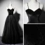 Modest / Simple Black Suede Prom Dresses 2019 A-Line / Princess Spaghetti Straps Sleeveless Floor-Length / Long Ruffle Backless Formal Dresses