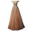 Chic / Beautiful Champagne Evening Dresses  2019 Princess Off-The-Shoulder Short Sleeve Beading Floor-Length / Long Ruffle Backless Formal Dresses