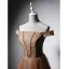 Chic / Beautiful Champagne Evening Dresses  2019 Princess Off-The-Shoulder Short Sleeve Beading Floor-Length / Long Ruffle Backless Formal Dresses