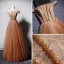 Chic / Beautiful Champagne Evening Dresses  2019 Princess Off-The-Shoulder Short Sleeve Beading Floor-Length / Long Ruffle Backless Formal Dresses