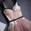 Elegant Pearl Pink Prom Dresses 2019 A-Line / Princess Shoulders Sleeveless Appliques Lace Sash Floor-Length / Long Ruffle Backless Formal Dresses