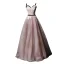 Elegant Pearl Pink Prom Dresses 2019 A-Line / Princess Shoulders Sleeveless Appliques Lace Sash Floor-Length / Long Ruffle Backless Formal Dresses