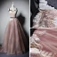 Elegant Pearl Pink Prom Dresses 2019 A-Line / Princess Shoulders Sleeveless Appliques Lace Sash Floor-Length / Long Ruffle Backless Formal Dresses