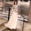 Élégant Champagne Robe De Soirée 2019 Princesse V-Cou Manches de cloche Appliques En Dentelle Perlage Glitter Longue Volants Robe De Ceremonie
