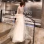 Élégant Champagne Robe De Soirée 2019 Princesse V-Cou Manches de cloche Appliques En Dentelle Perlage Glitter Longue Volants Robe De Ceremonie