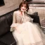Élégant Champagne Robe De Soirée 2019 Princesse V-Cou Manches de cloche Appliques En Dentelle Perlage Glitter Longue Volants Robe De Ceremonie