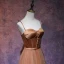 Chic / Belle Marron Robe De Bal 2019 Princesse Bretelles Spaghetti Sans Manches Ceinture Thé Longueur Volants Dos Nu Robe De Ceremonie